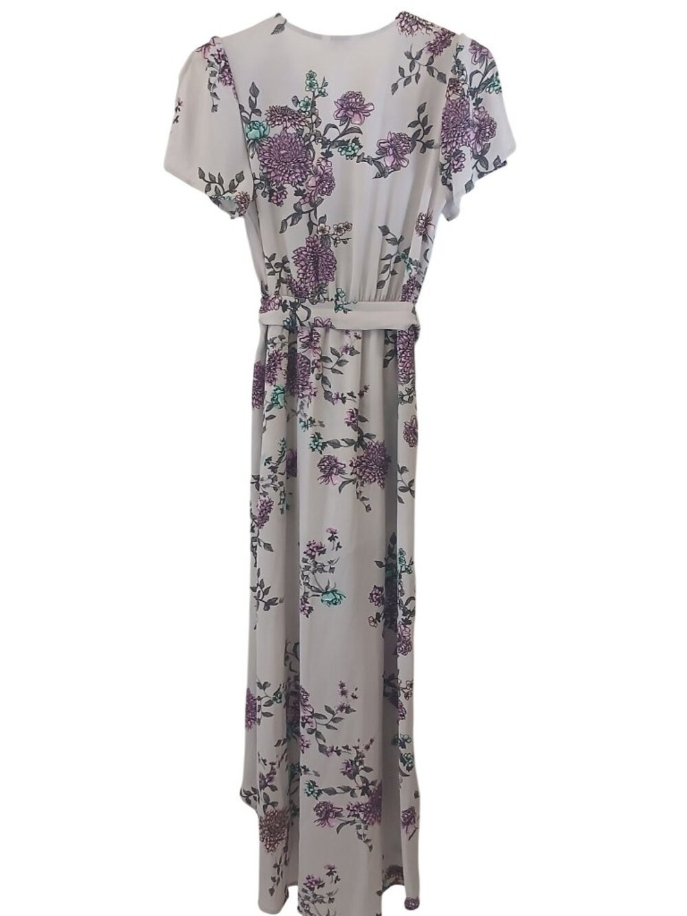Candies Floral Maxi Romper Sz S Dress Purple V-Neck Belted Flutter Sleeves #H34 - Picture 4 of 13